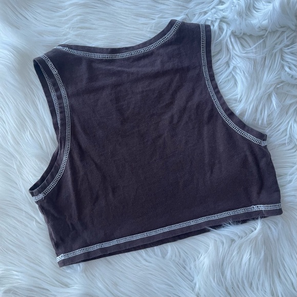 Celestial Sun Moon Crop Tank Top Size XS Brown Boho Earth Sleeveless - Picture 2 of 3